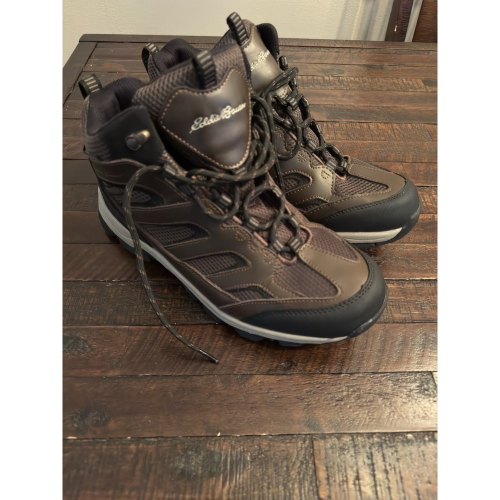 Eddie Bauer Graham Men Hiking‎ Boots 9.5 New Brown Vibram Sole Brown Leather